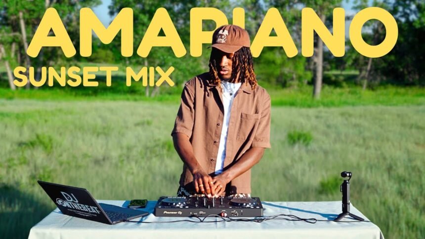 DJ Onthebeat setting up DJ decks outdoors in Colorado for the Amapiano Sunset Mix 2025.