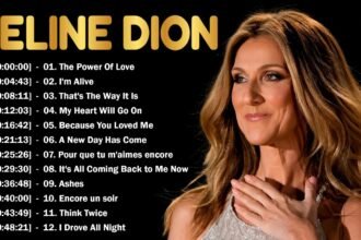 Celine Dion singing into a microphone on stage