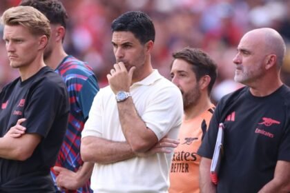 Mikel Arteta standing on the pitch