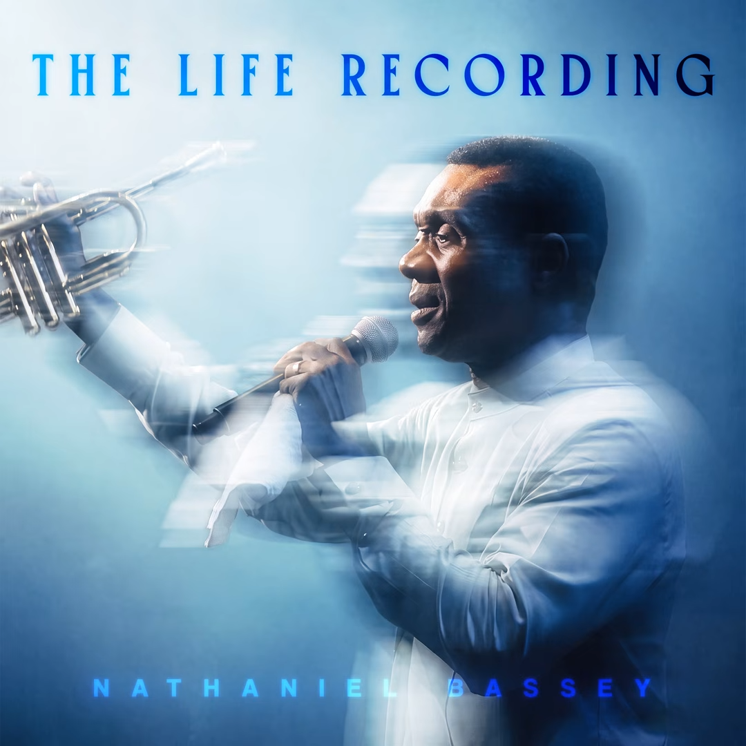 Gospel minister Nathaniel Bassey playing the trumpet during a live worship session