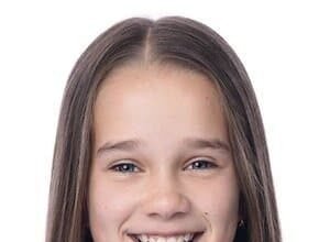 Alisha Weir, the Irish actress playing Matilda, smiling on set.