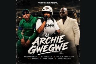 Dj Maphorisa, Mluusician, Vulela Maweekend, Benzoo and Mark Khoza on stage performing the Amapiano song Archie Gwegwe