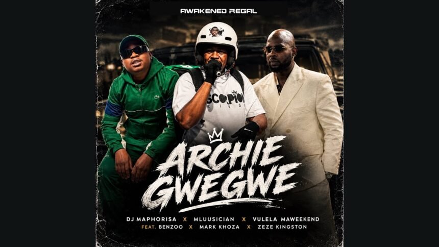 Dj Maphorisa, Mluusician, Vulela Maweekend, Benzoo and Mark Khoza on stage performing the Amapiano song Archie Gwegwe