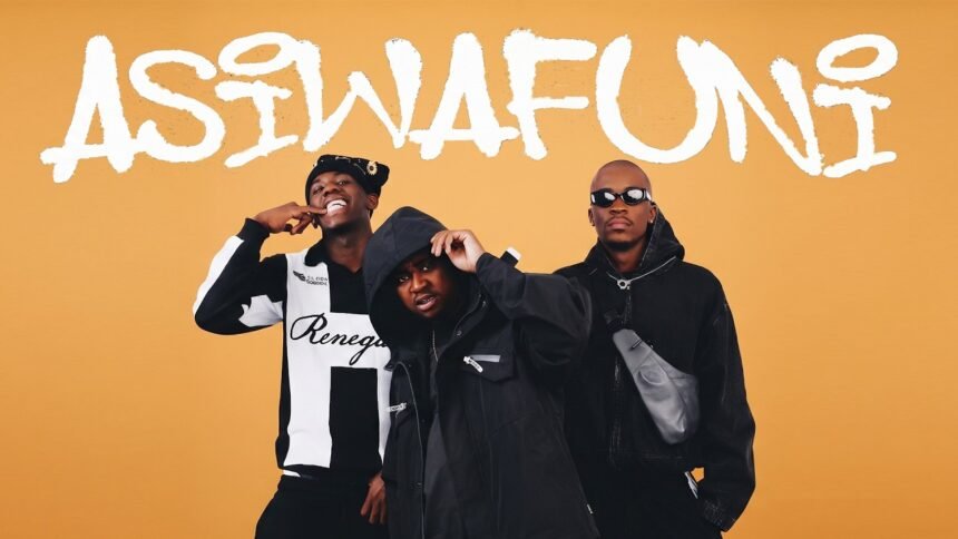 Benzoo_012, OfficixlRsa012, Optimist Music ZA, and Marvens in the official music video for Asiwafuni