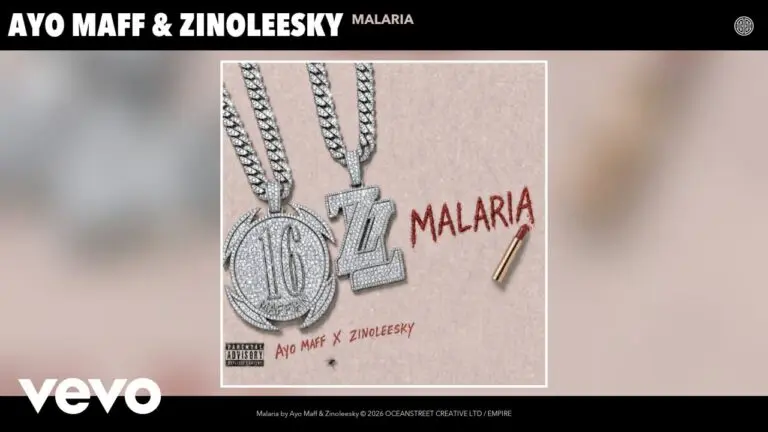 Ayo Maff and Zinoleesky stand side by side on stage while performing their single Malaria, wearing casual street clothing.