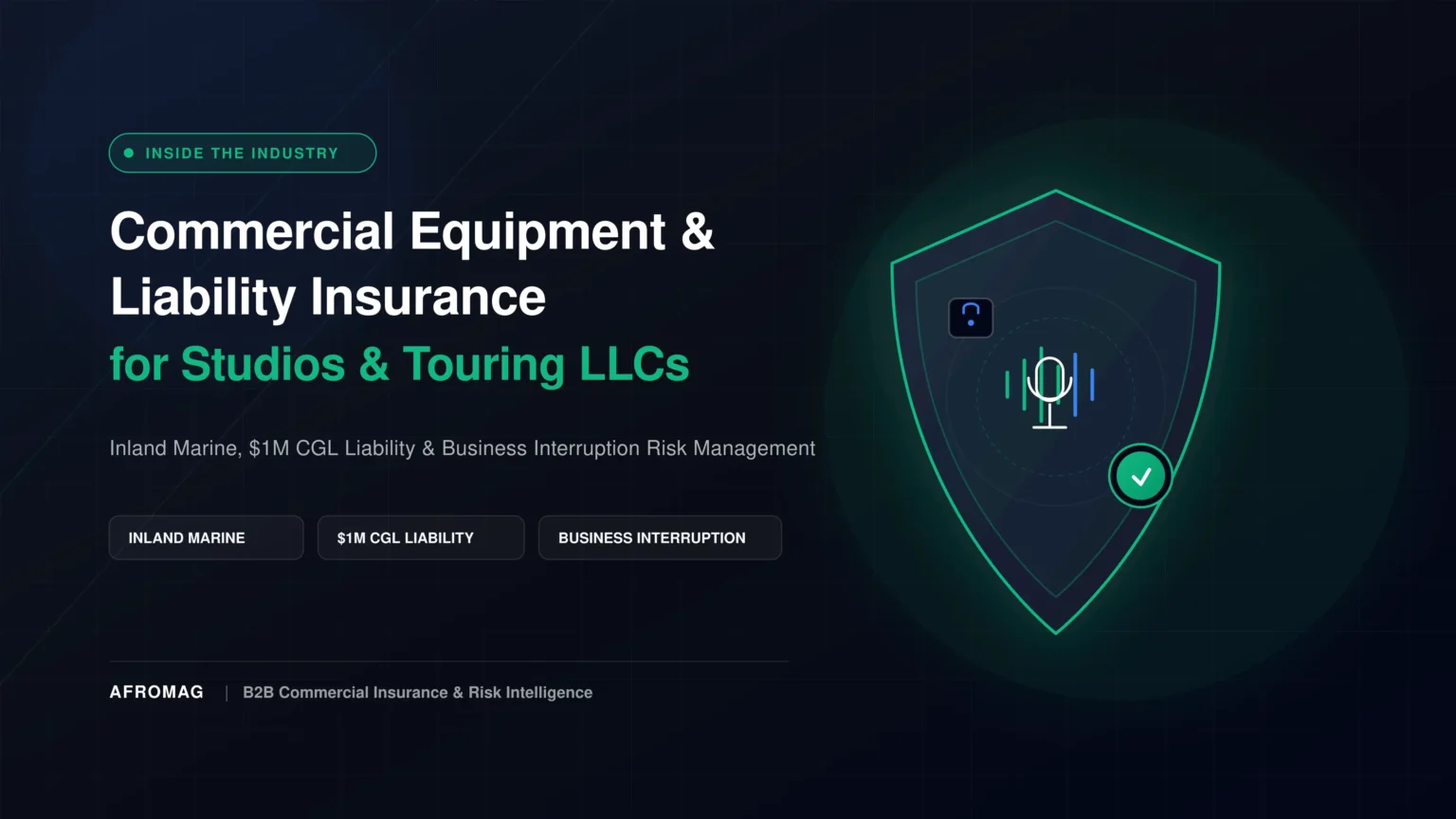 A protective security shield over studio recording gear representing commercial equipment and liability insurance for studios and touring LLCs.