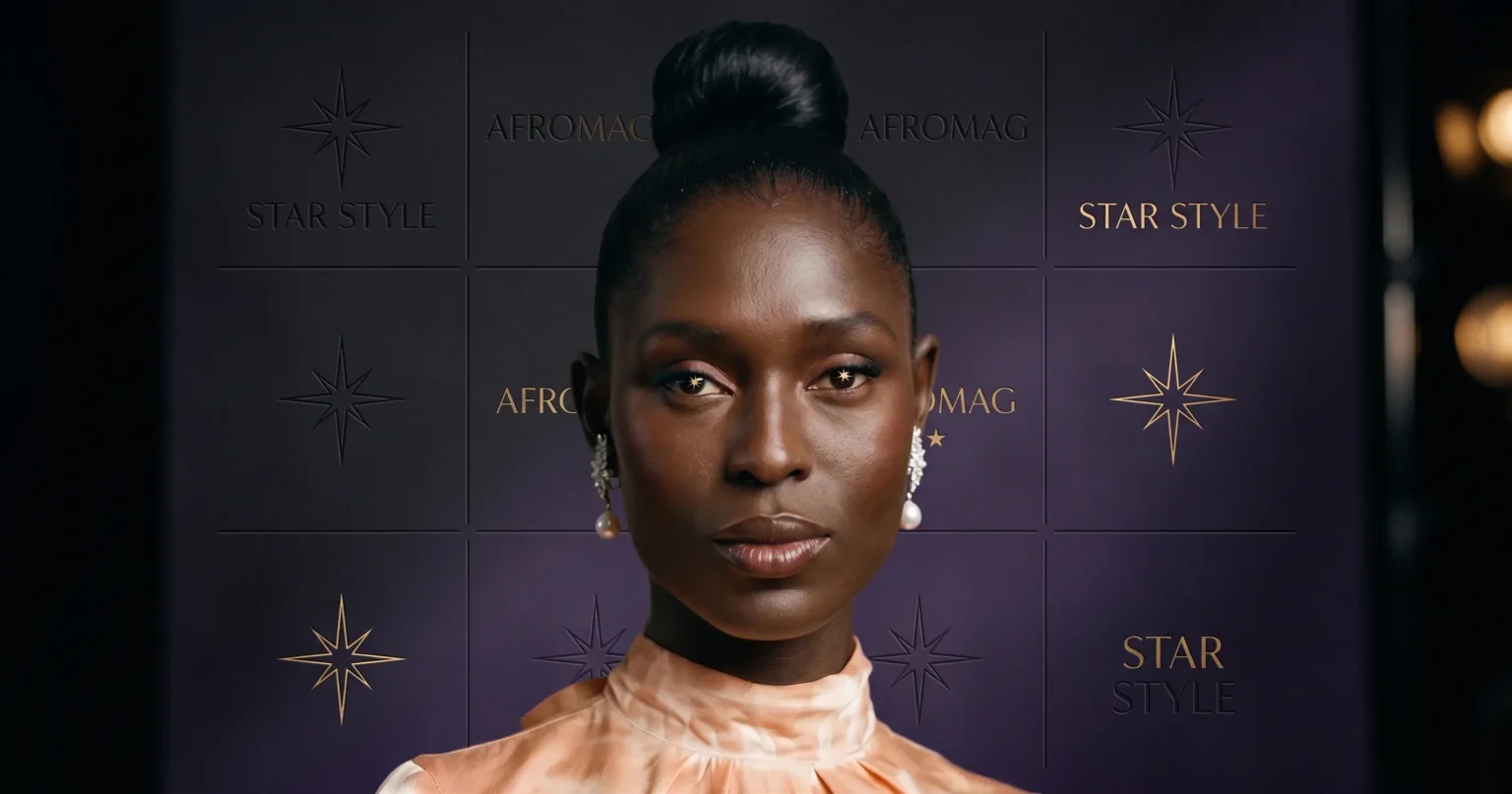 Jodie Turner-Smith wearing a black dress on a red carpet, smiling at cameras