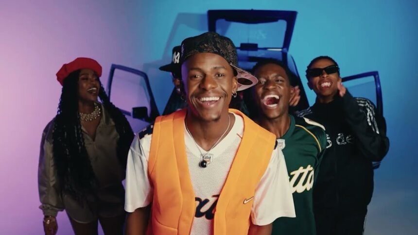 Screenshot of the official visualiser for 'Katalia' showing Mr JazziQ, Thesiix, Shazz RSA, Don Deeya and Magwe ZA performing against a minimalist background.