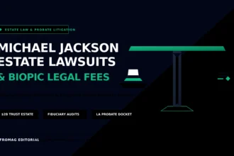 A sharp geometric balance scale weighing an iconic stylized fedora silhouette against an intellectual property trust document, symbolizing high-net-worth estate litigation.