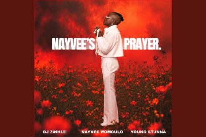 Nayvee Womculo on stage singing Nayvee's Prayer with DJ Zinhle and Young Stunna in the background