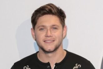 Irish pop singer Niall Horan performing with a guitar on stage.