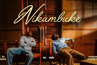 Joel Lwaga and Diamond Platnumz standing side by side with the Nikumbuke lyric video text displayed in the background.