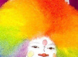 Thomas Johnson, known as Tommy the Clown, wearing a bright clown costume while dancing at a private party.