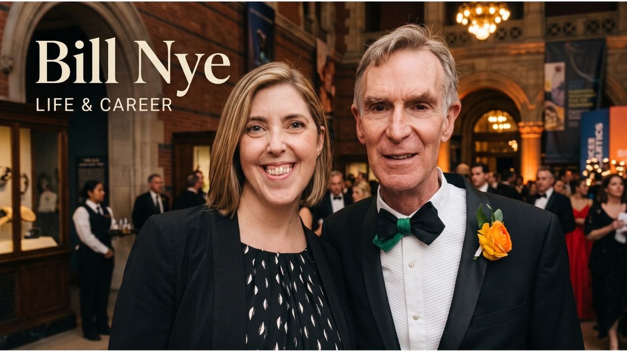 Bill Nye and wife in a ceremony