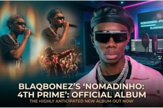 Blaqbonez on stage in Lagos, wearing a bright jacket, with a crowd of fans behind him