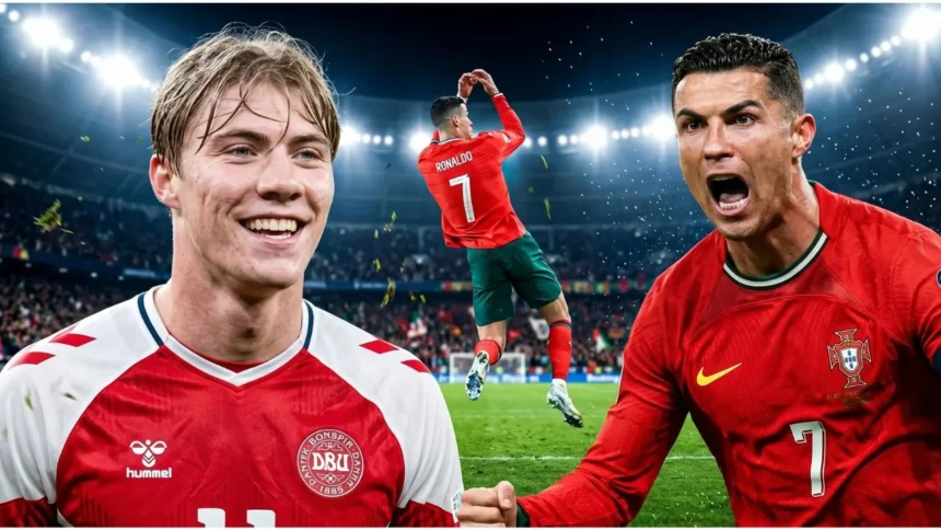 Denmark and Portugal football teams competing in the UEFA Nations League match on October 1, 2024.