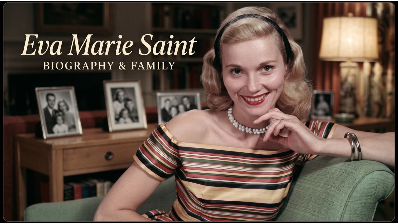 Eva Marie Saint wearing a 1950s dress, looking toward the camera on the set of North by Northwest