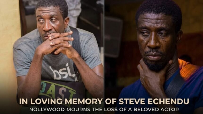 Portrait of Nollywood actor Steven Echendu, smiling during a film set, with a subtle background of movie equipment