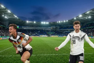 Germany celebrates their victory over Serbia at the UEFA Nations League match