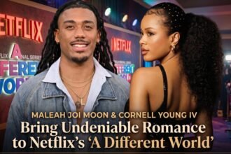 Maleah Joi Moon as Deborah and Cornell Young IV as Shaquille sharing a moment on the set of Netflix's series 'A Different World'
