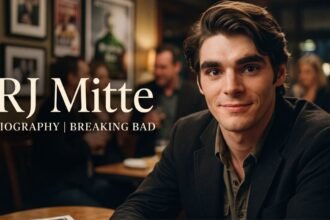 Portrait of actor RJ Mitte smiling during a red carpet event.