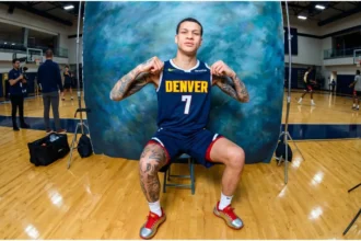 Denver Nuggets forward Trevon Brazile waiting for a free throw during an NBA game against the Pelicans.