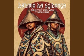 Studio photo showing Shaun Stylist, Swae Musiik and Sabta D'Musiq collaborating on the track Badimo ba Sgidongo (feat. Sabta D'Musiq).