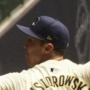 Jacob Misiorowski, right‑handed pitcher for the Milwaukee Brewers, wearing his team uniform on the baseball field.