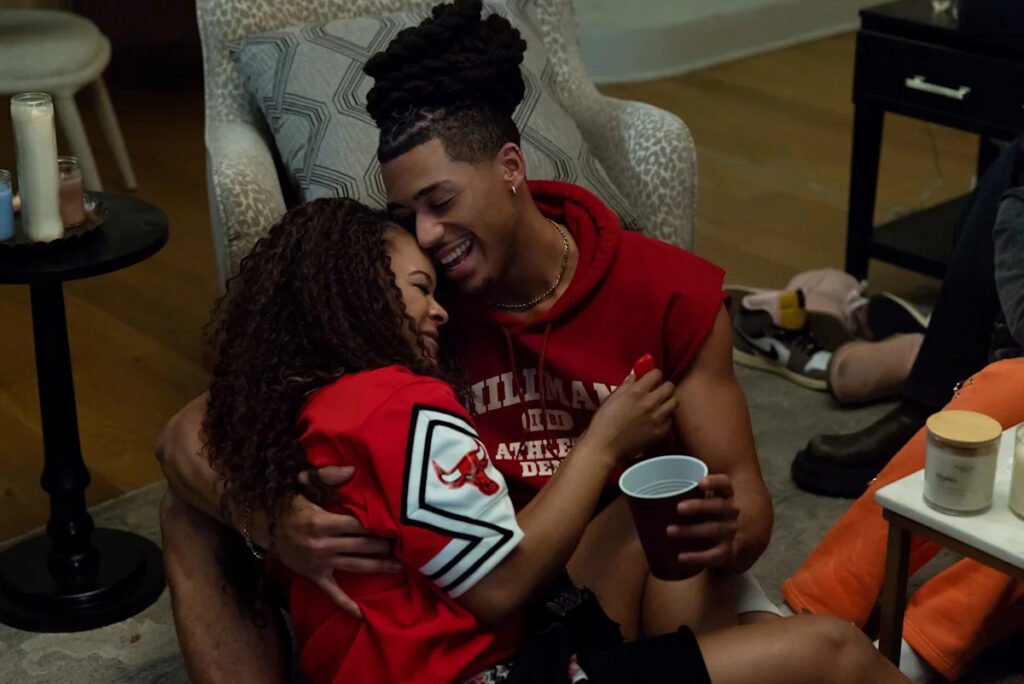 Maleah Joi Moon as Deborah and Cornell Young IV as Shaquille sharing a moment on the set of Netflix's series 'A Different World'