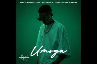 Digital cover image for the single Umoya featuring Beekay Monalayzzar, Mgijimie b.k, Udube and Banzy slangwe, with bold text and vibrant colors.